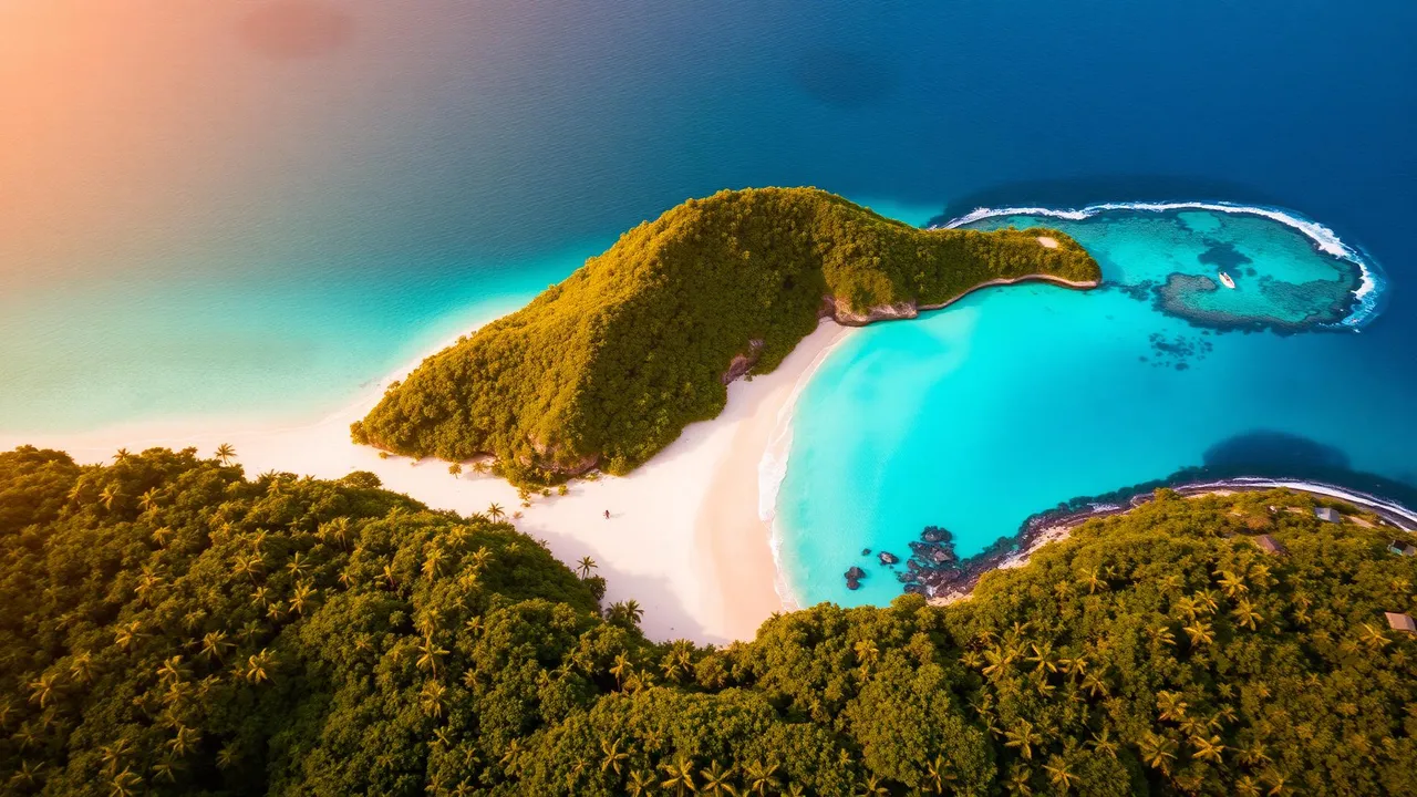 Aerial view of a tropical beach with turquoise water